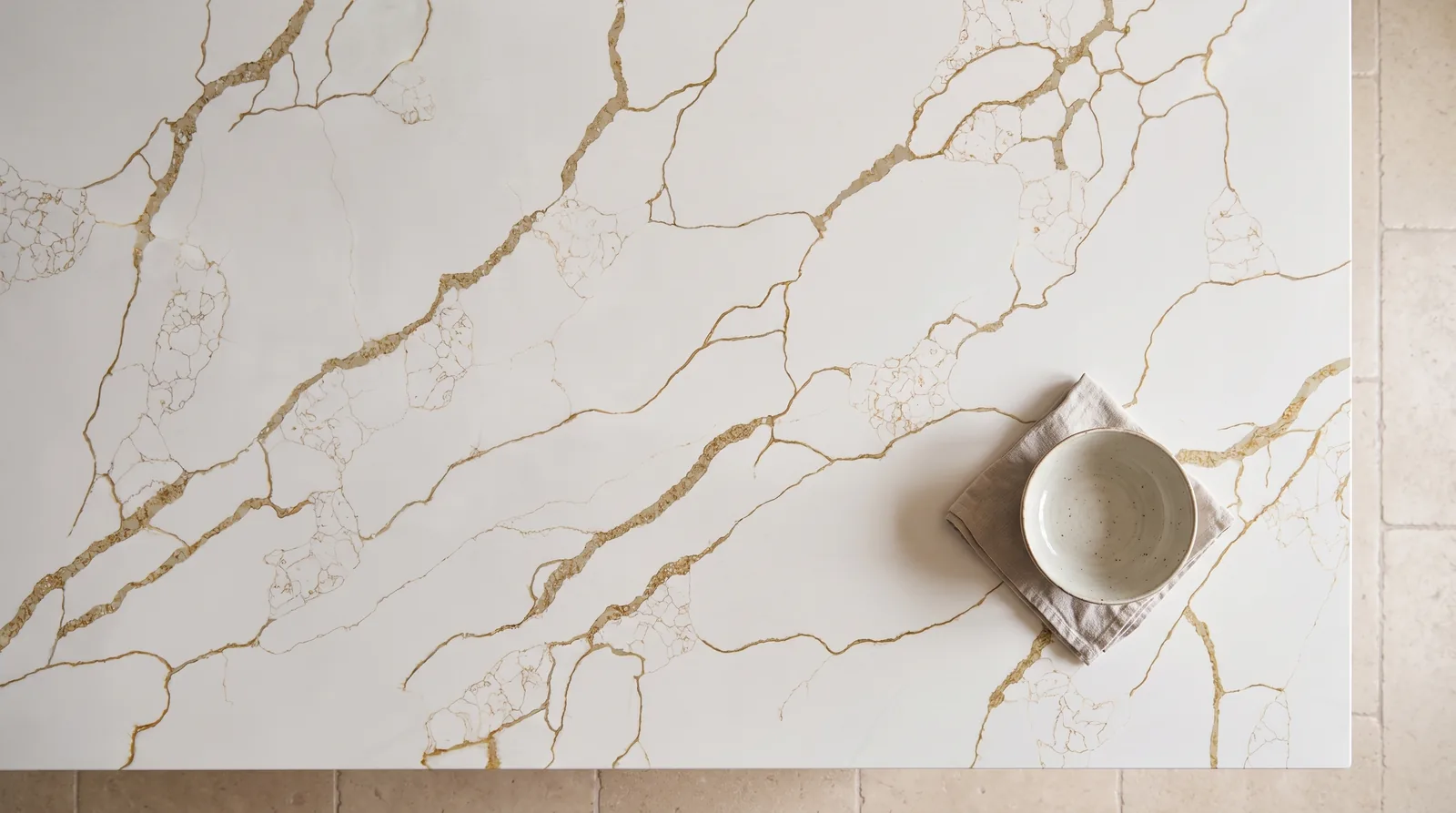 Sydney Gold NobleStone worktop in an overhead kitchen view