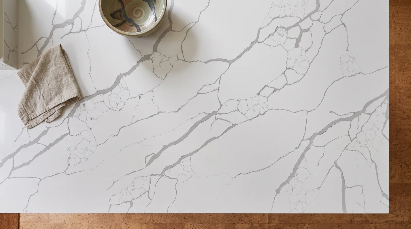 Sydney Grey NobleStone worktop in an overhead kitchen view