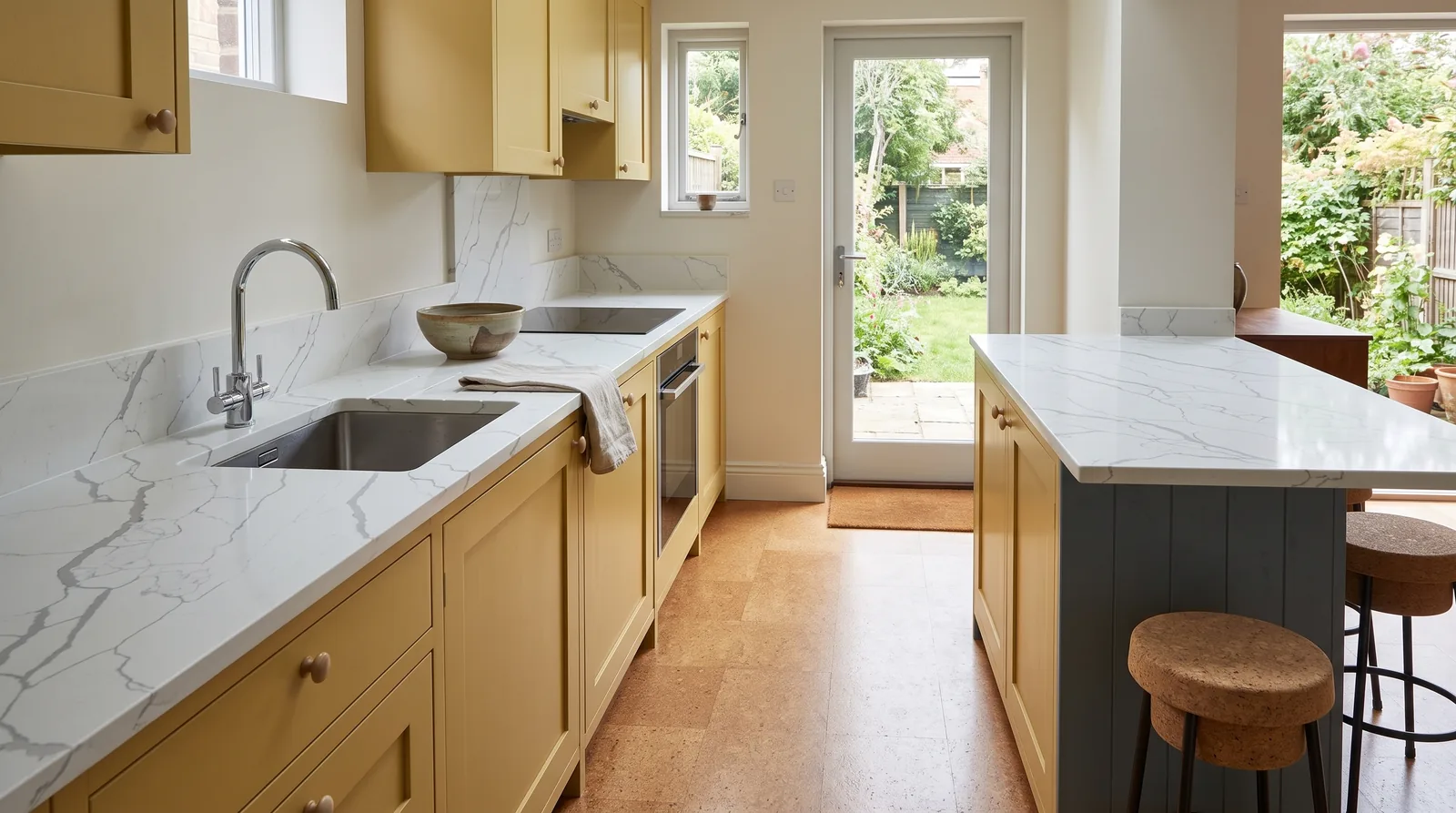 Sydney Grey NobleStone worktop in a wide kitchen view