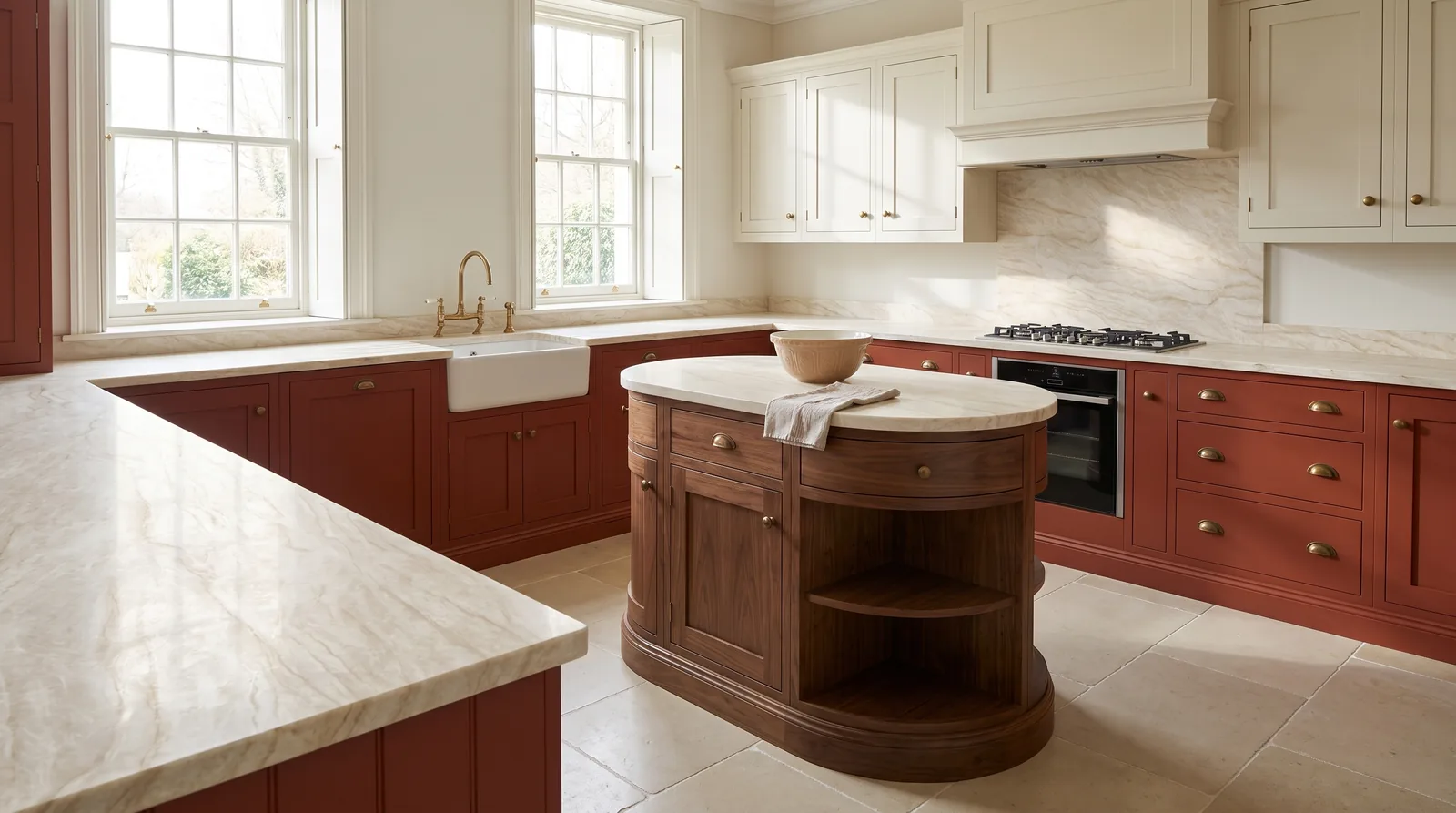 Taj Mahal 3D NobleStone worktop in a wide kitchen view