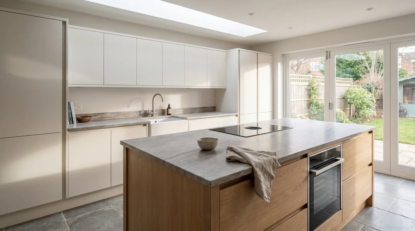 Taj Mahal Supreme 3D NobleStone worktop in a wide kitchen view