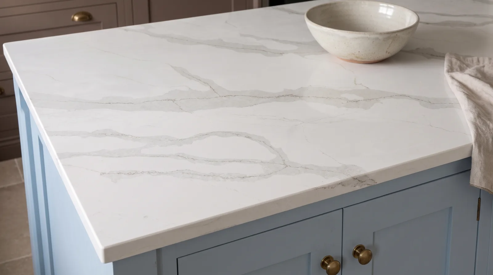 Tala (Gold) Shimmer NobleStone worktop in a close kitchen detail view
