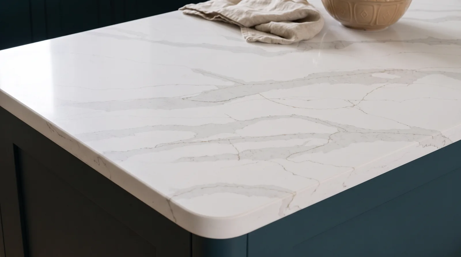Tala (Gold) NobleStone worktop in a close kitchen detail view