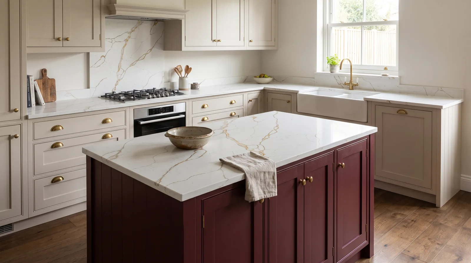 Tuscany NobleStone worktop in a wide kitchen view