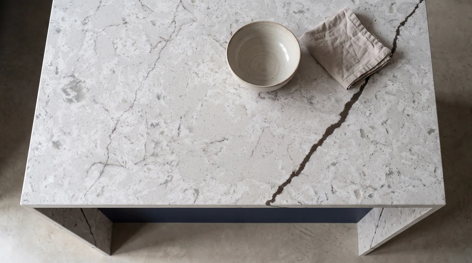 Valencia NobleStone worktop in an overhead kitchen view