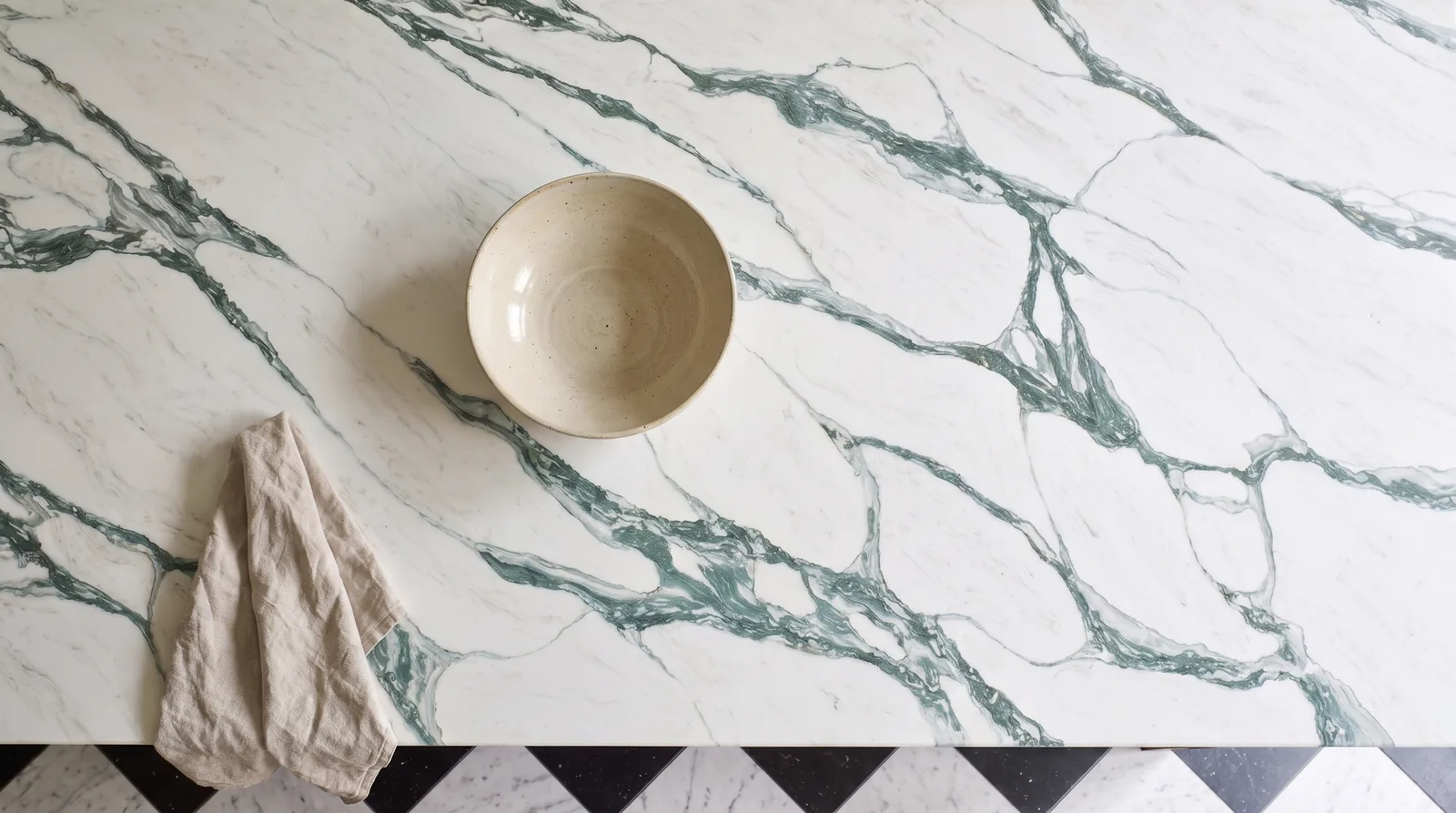 Verde NobleStone worktop in an overhead kitchen view