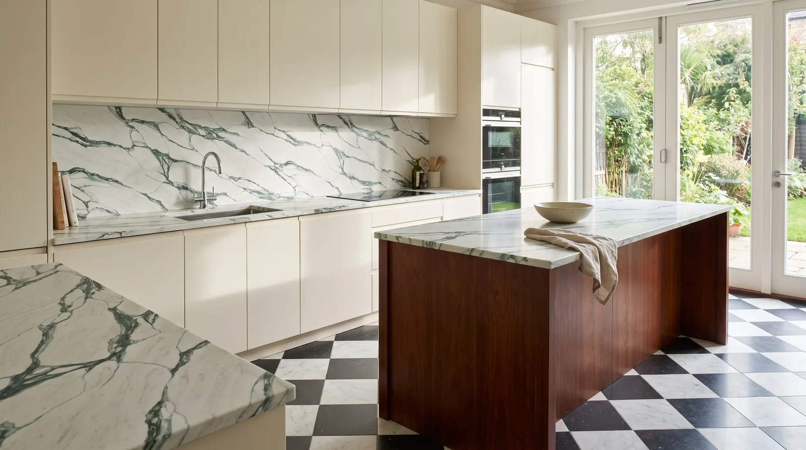 Verde NobleStone worktop in a wide kitchen view