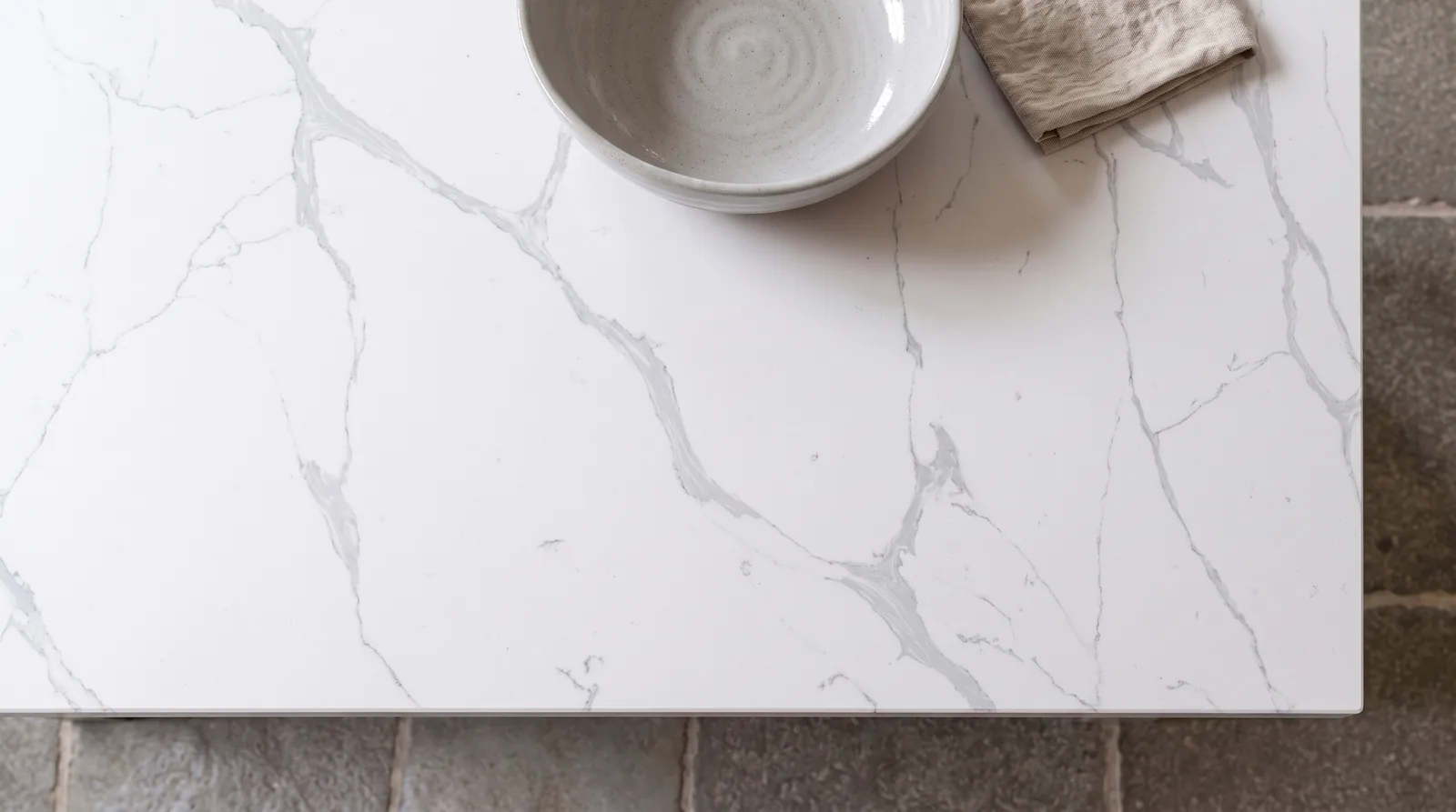 Verona NobleStone worktop in an overhead kitchen view