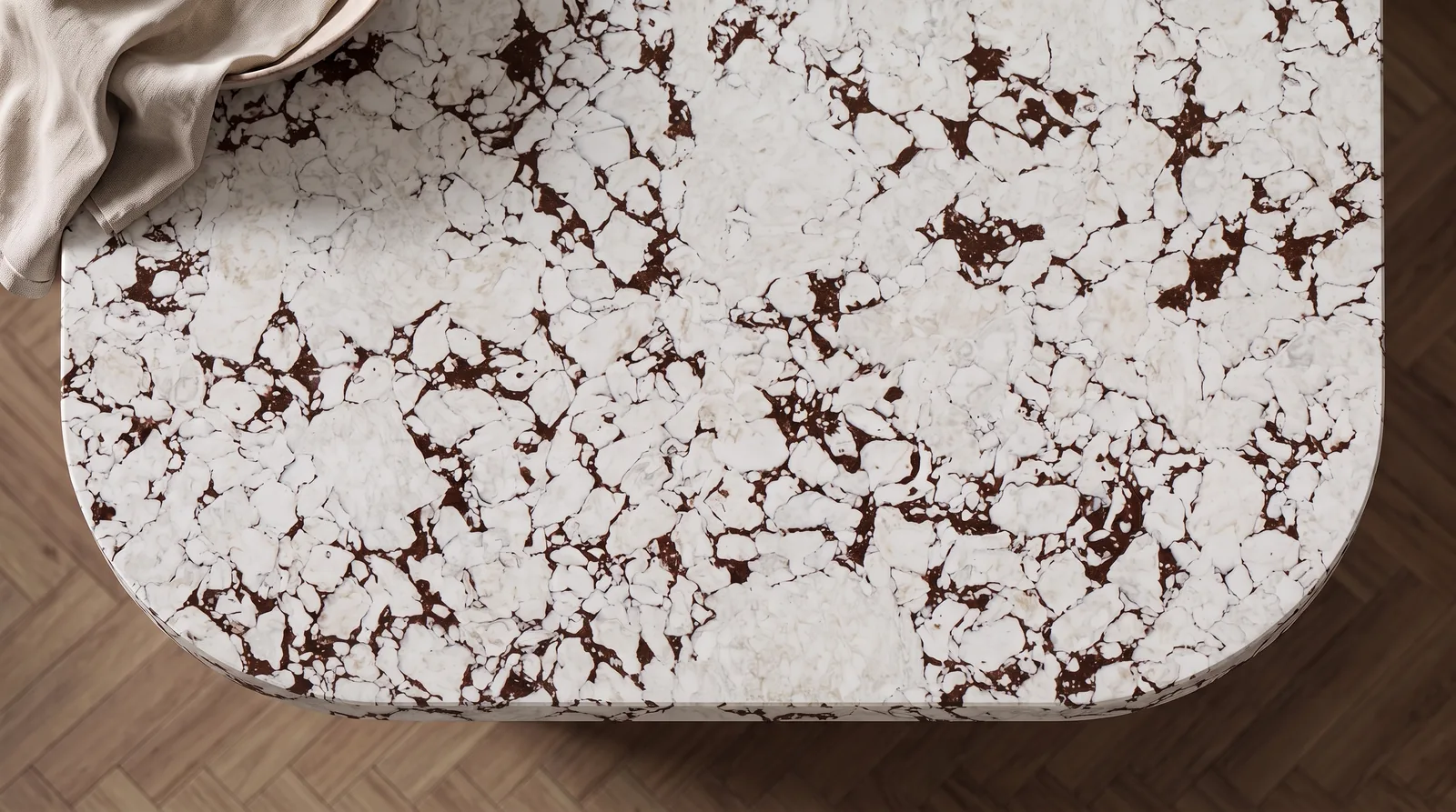 Viola NobleStone worktop in an overhead kitchen view