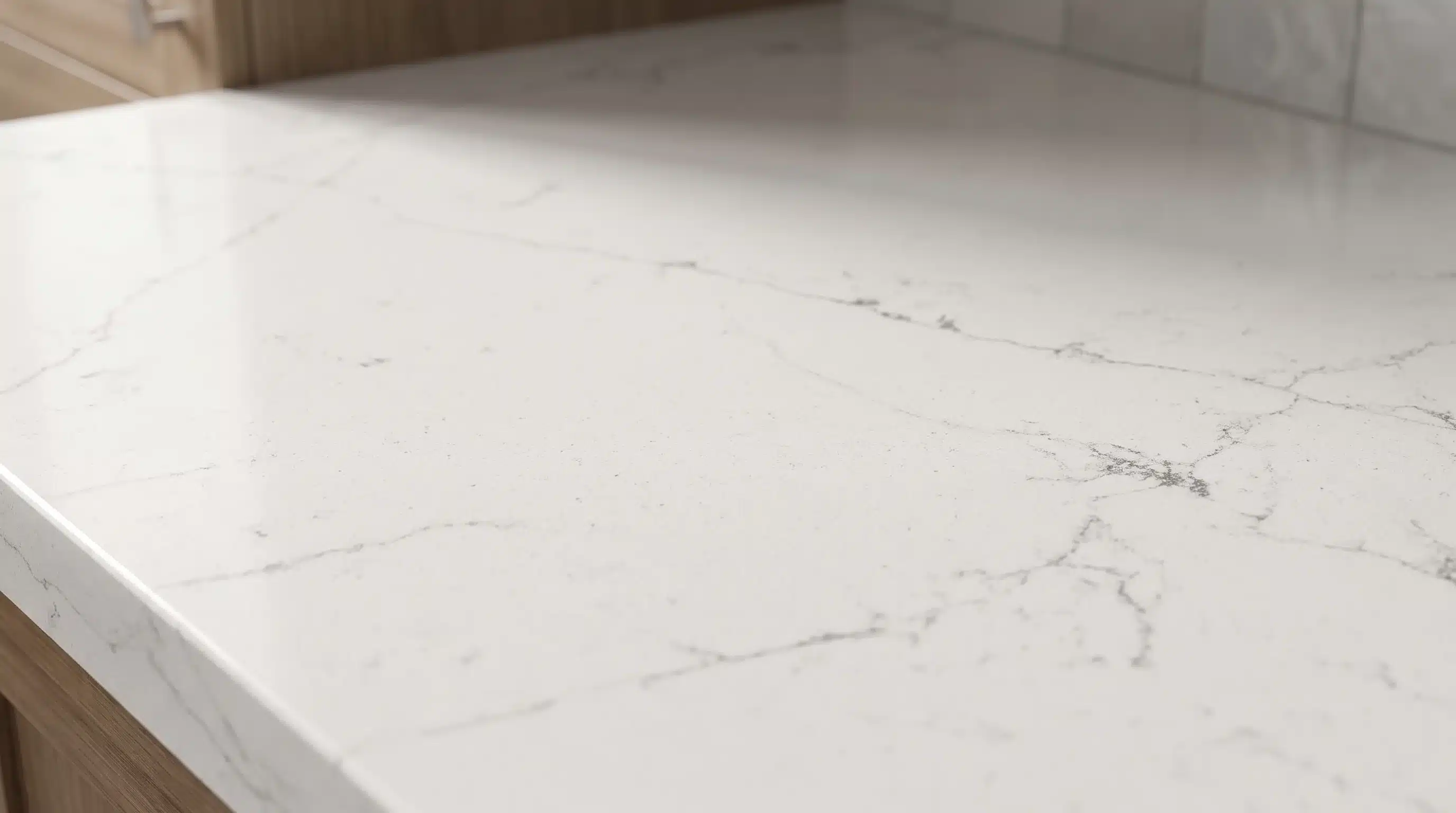 Close-up of Calacatta Miranda CQ7707 quartz worktop surface detail