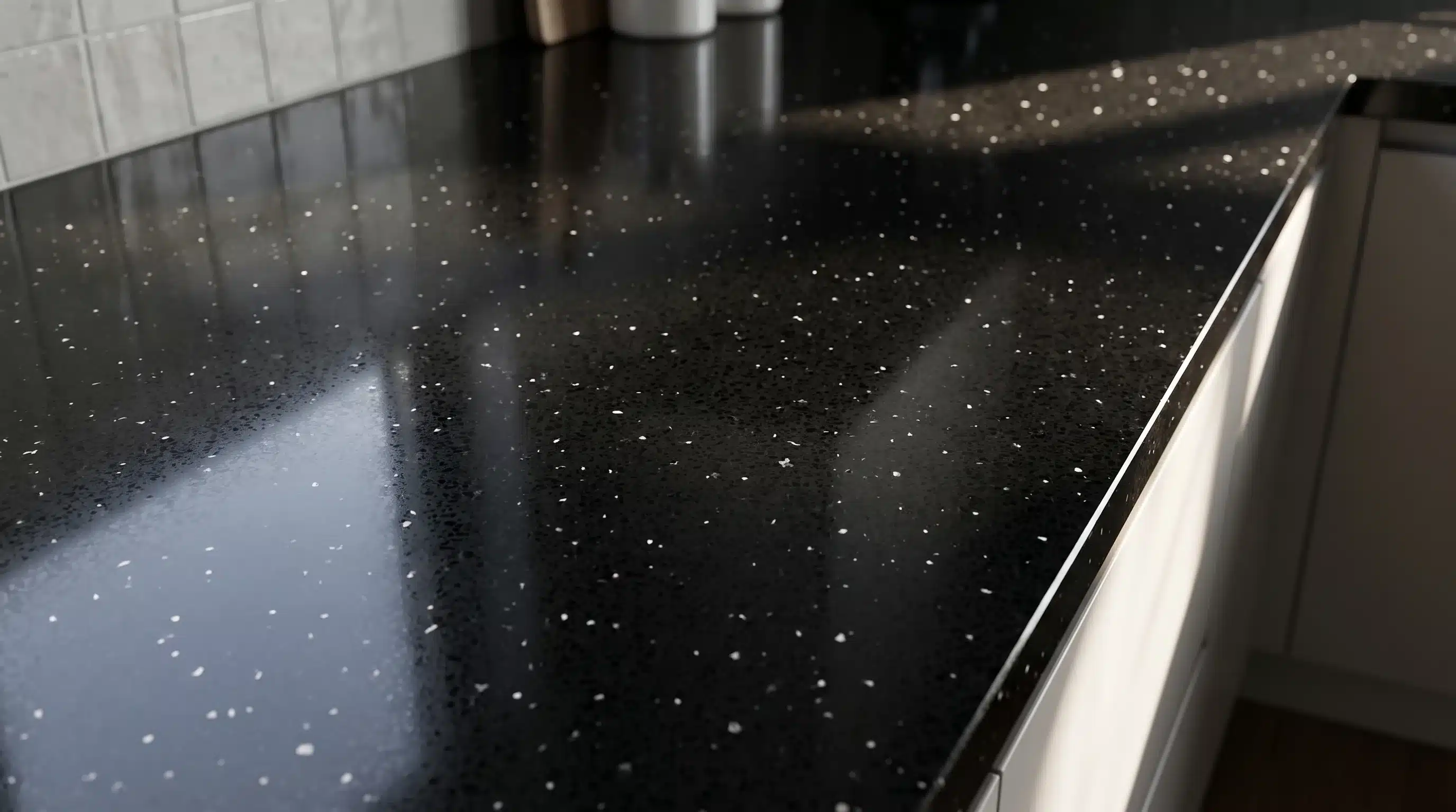 Close-up of Brillo Noir CQB020 quartz worktop surface detail