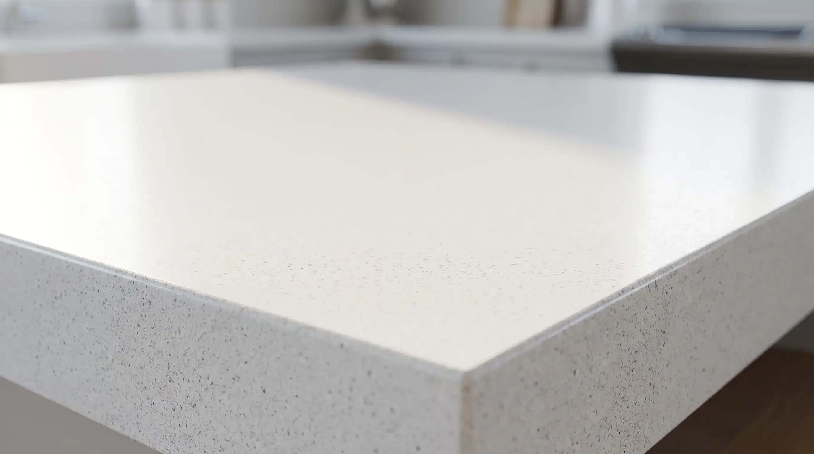 Close-up of Ice Branco CQC120 quartz worktop surface detail