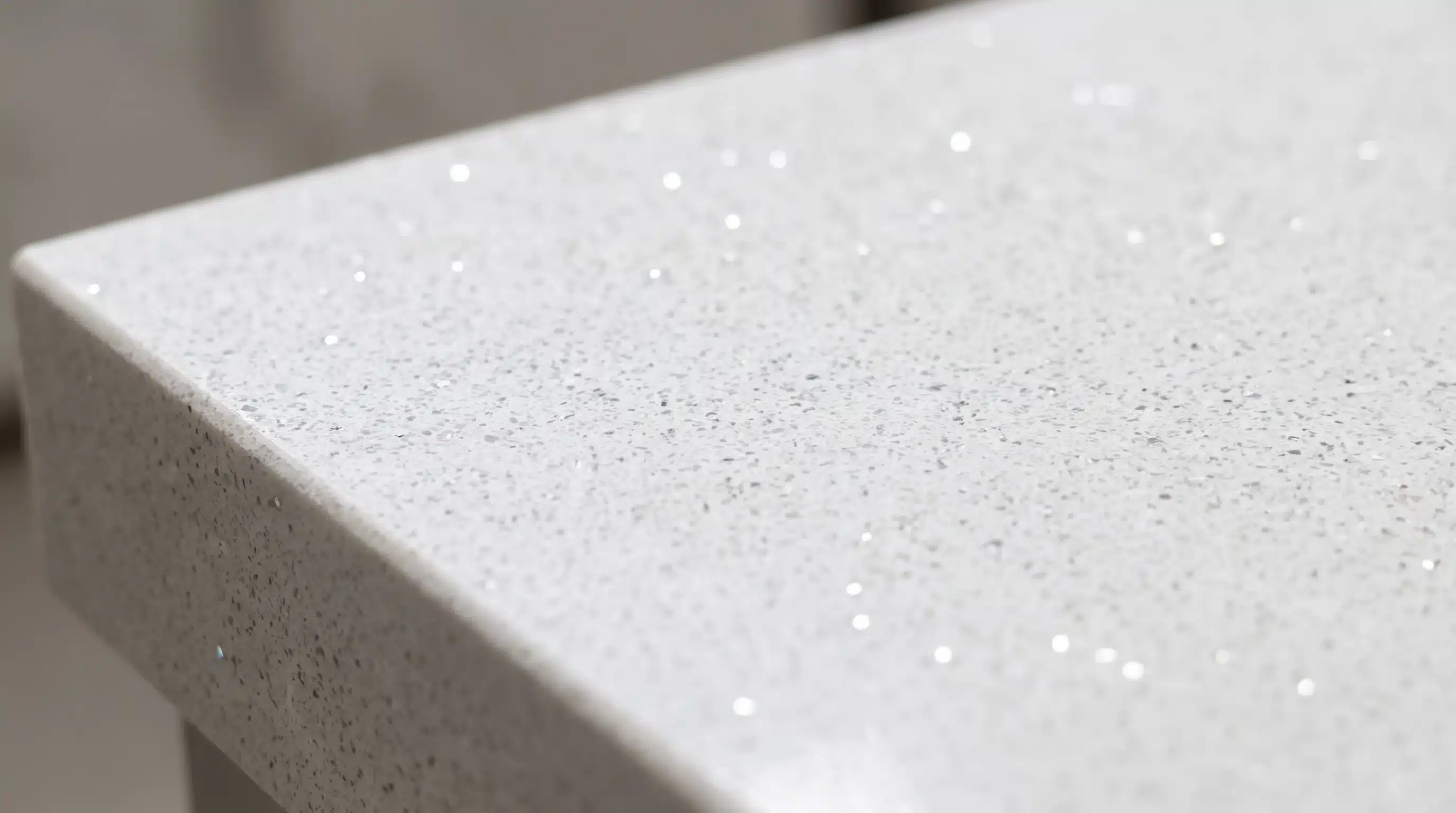 Close-up of Glitter Branco CQC122 quartz worktop surface detail