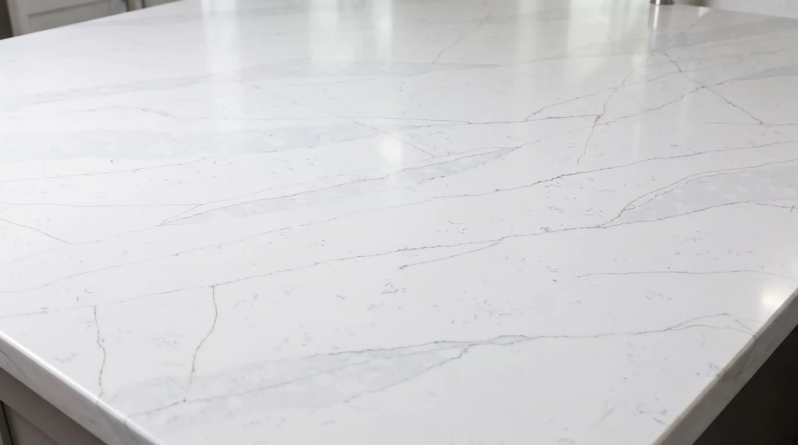 Close-up of Calacatta Blue CQC140 quartz worktop surface detail