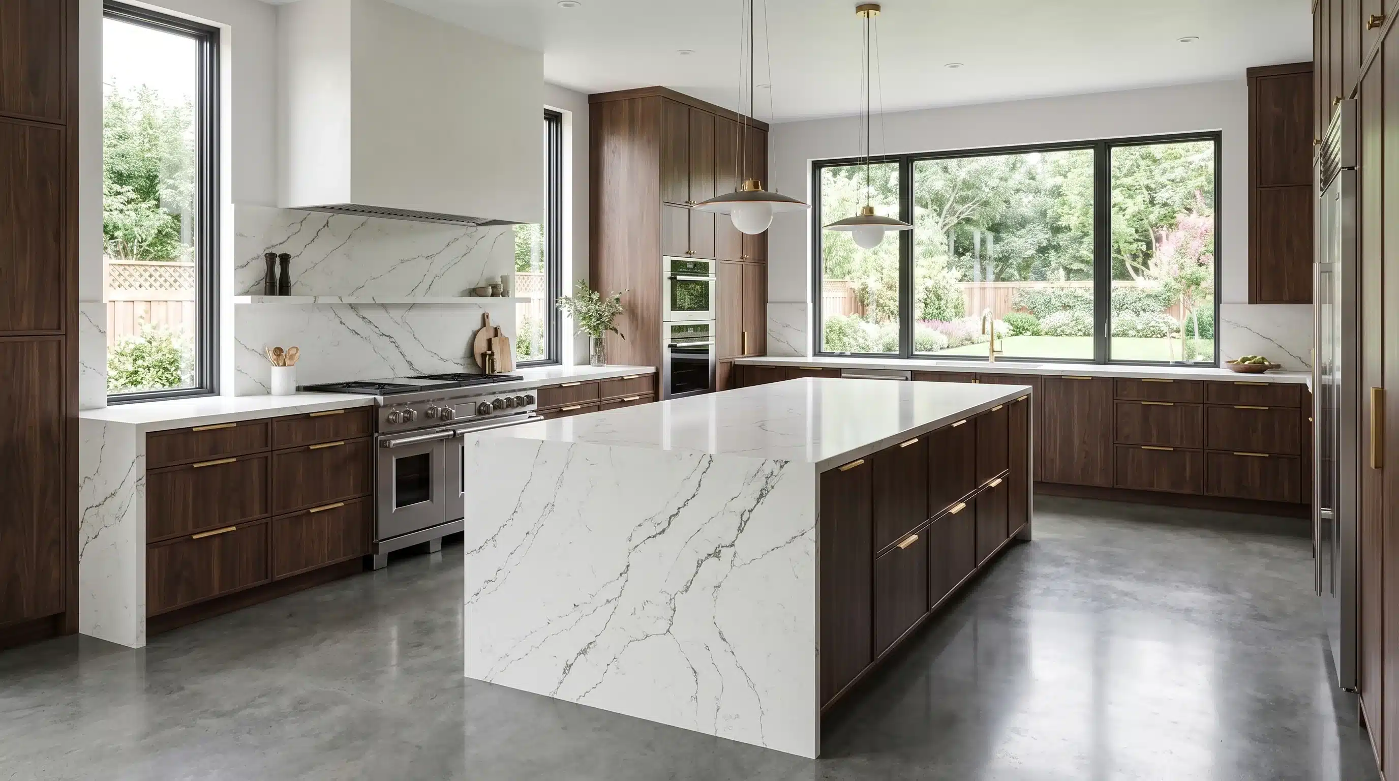 Mystery Jade CQC145 quartz worktop in a wide-angle kitchen setting