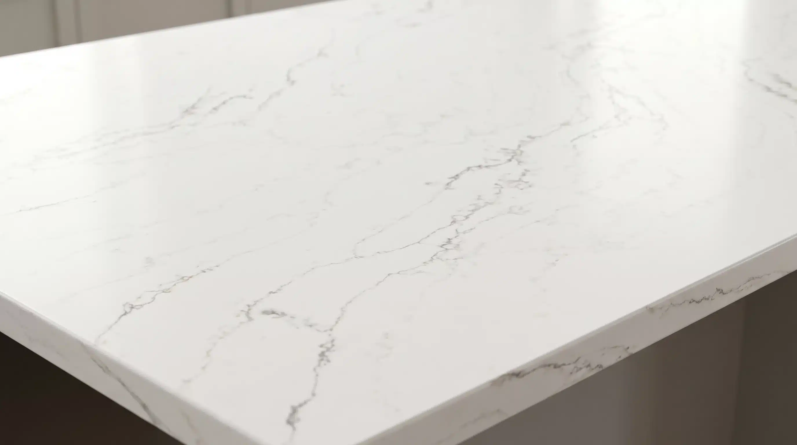 Close-up of Calacatta Milan CQM312 quartz worktop surface detail