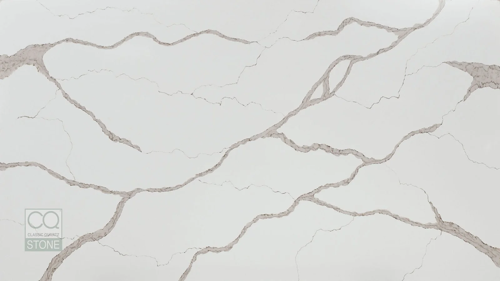 Full slab of Calacatta Nova CQM438 white quartz from Classic Quartz Stone