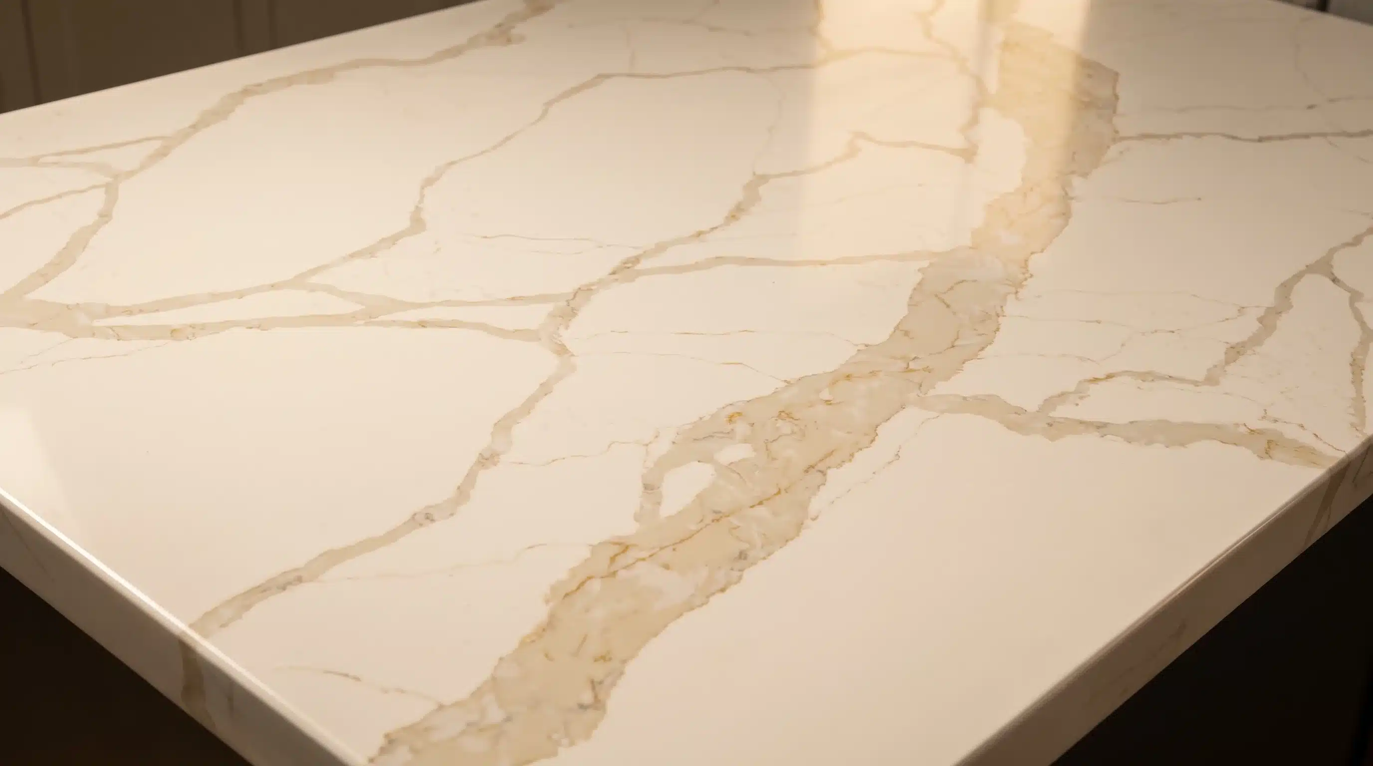 Close-up of Torrano Gold CQM448 quartz worktop surface detail