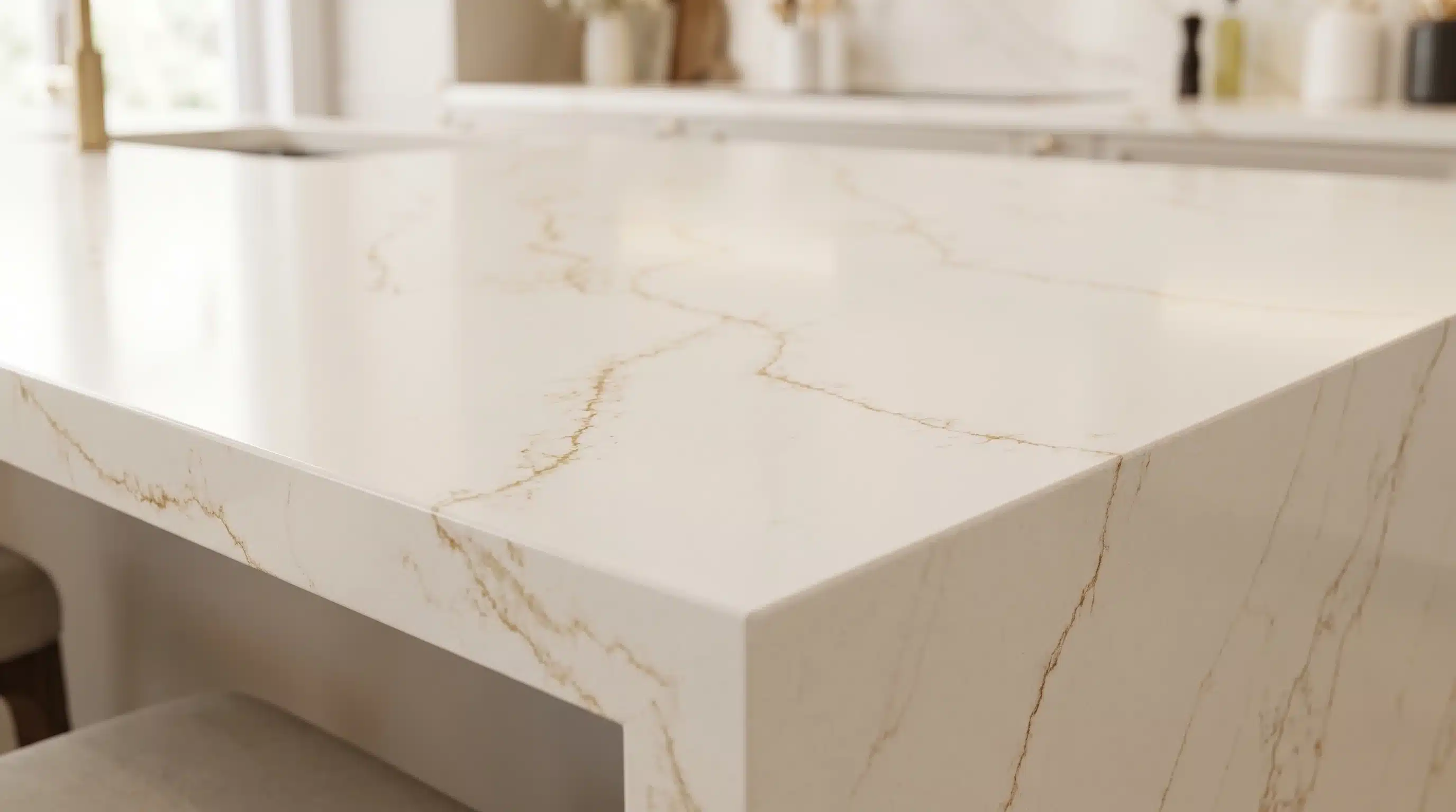 Close-up of Moderna Gold CQM449 quartz worktop surface detail