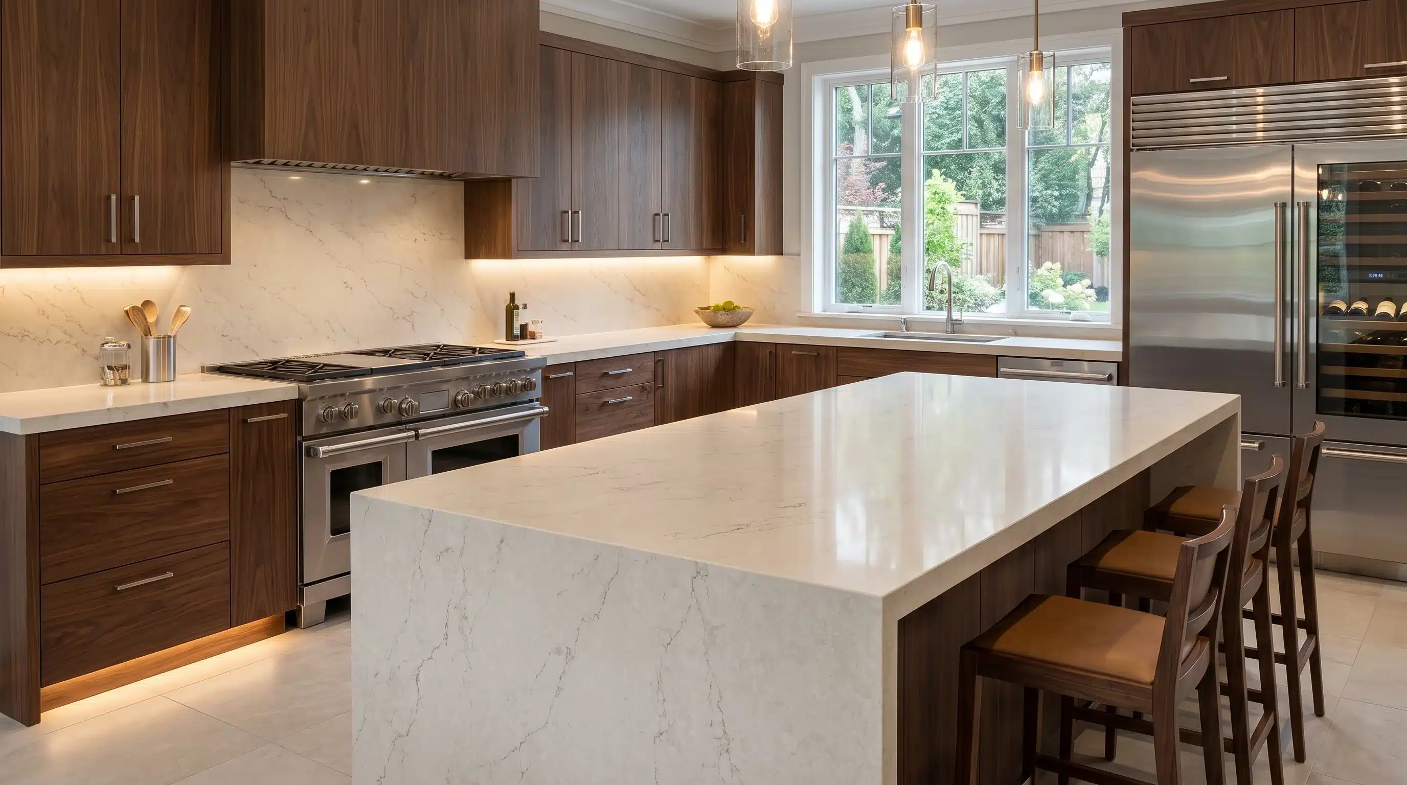 Antigua CQM453 quartz worktop in a wide-angle kitchen setting
