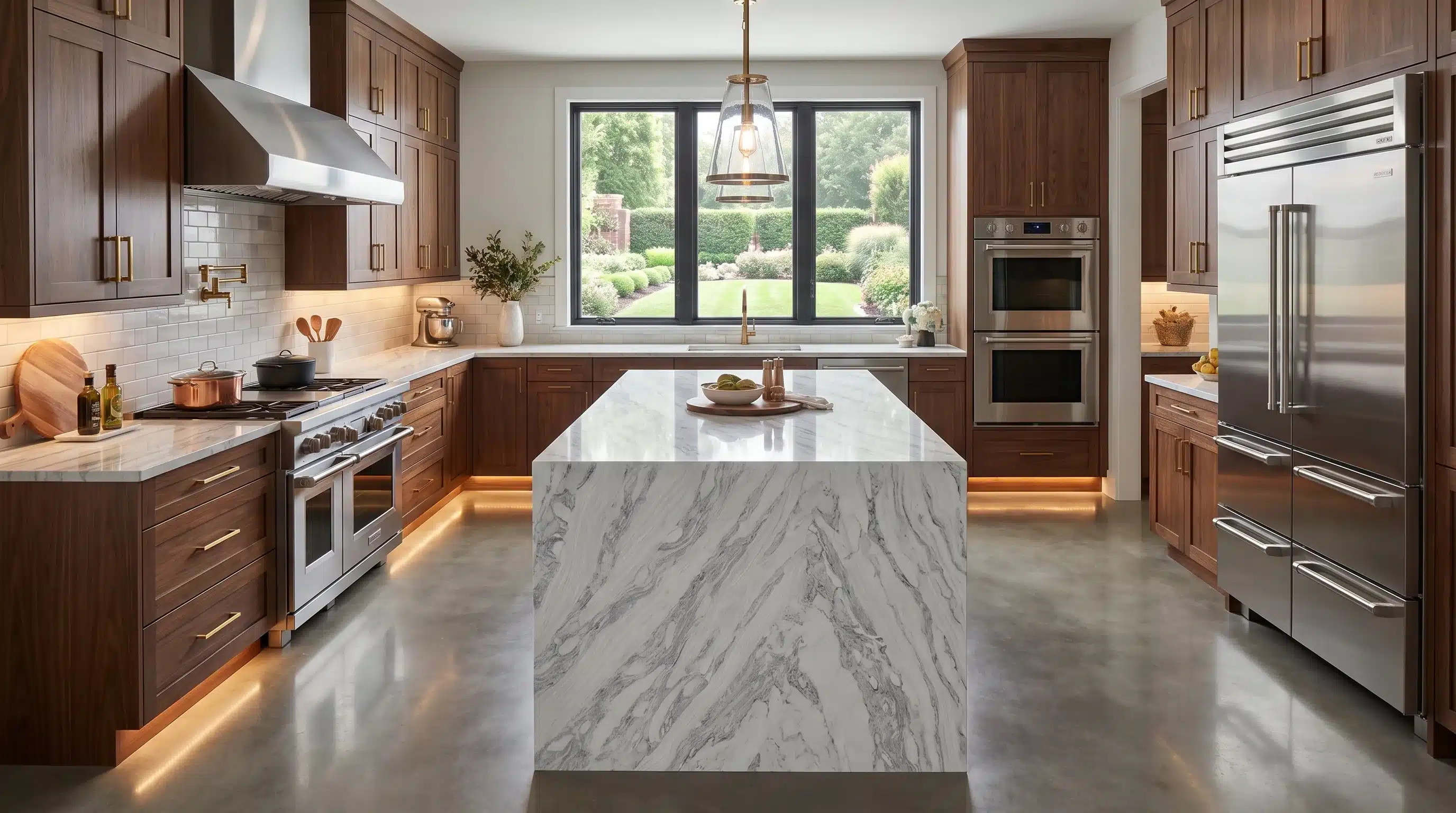 Cava CQM465 quartz worktop in a wide-angle kitchen setting