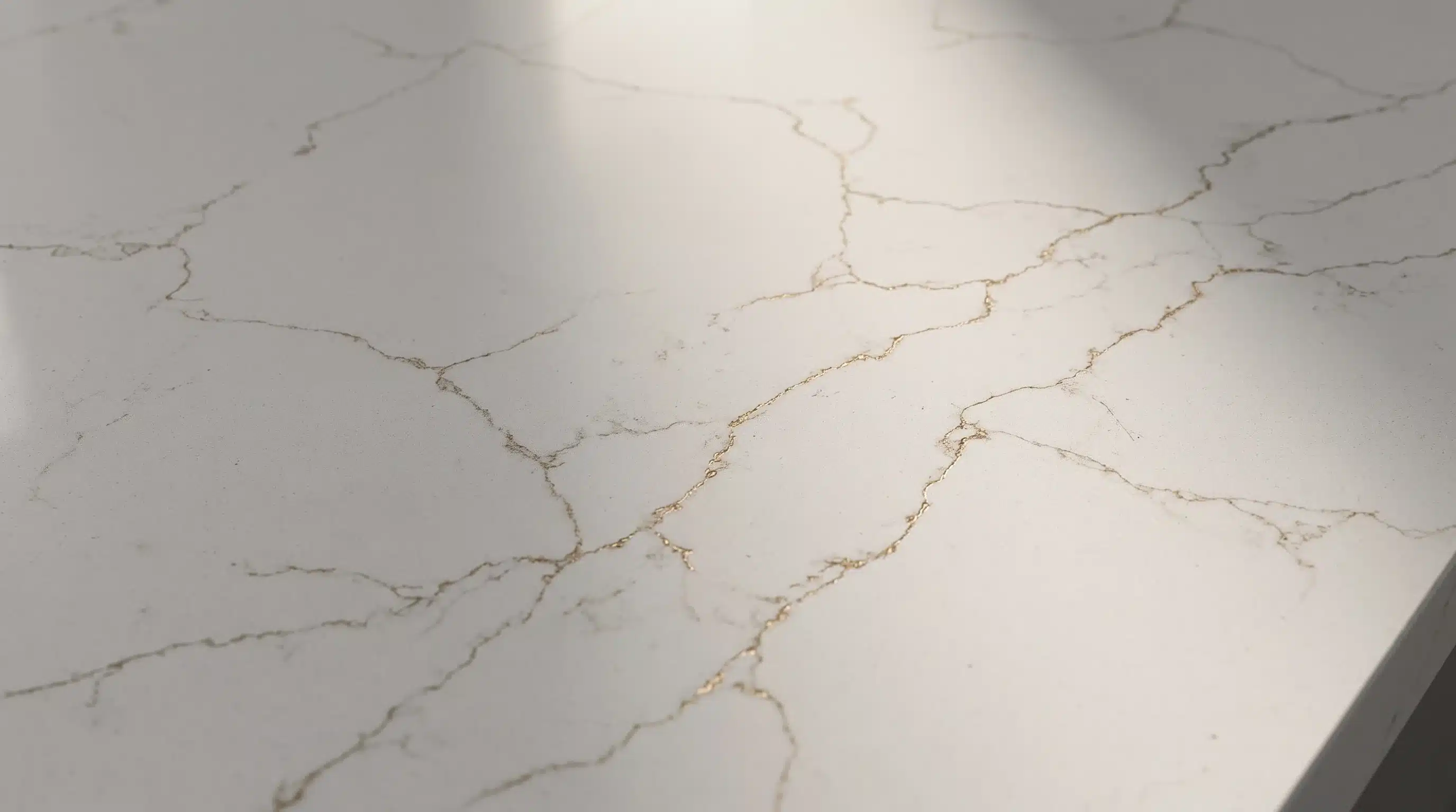 Close-up of Misterio Gold CQM512 quartz worktop surface detail