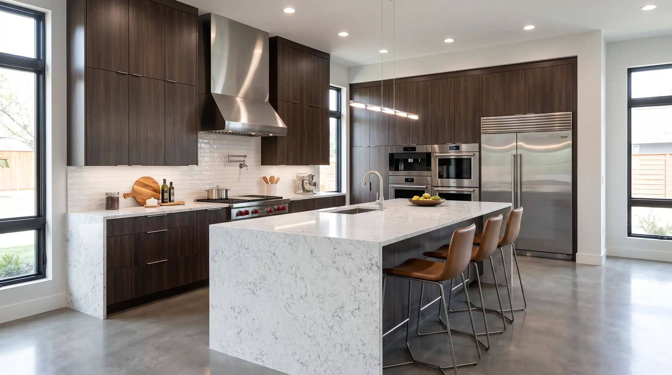 Alaska CQP206 quartz worktop in a wide-angle kitchen setting