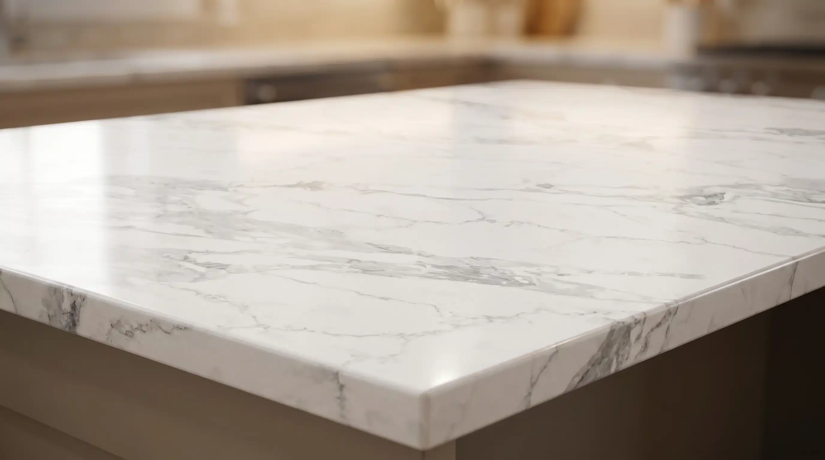 Close-up of Statuario Crystal CQP208 quartz worktop surface detail